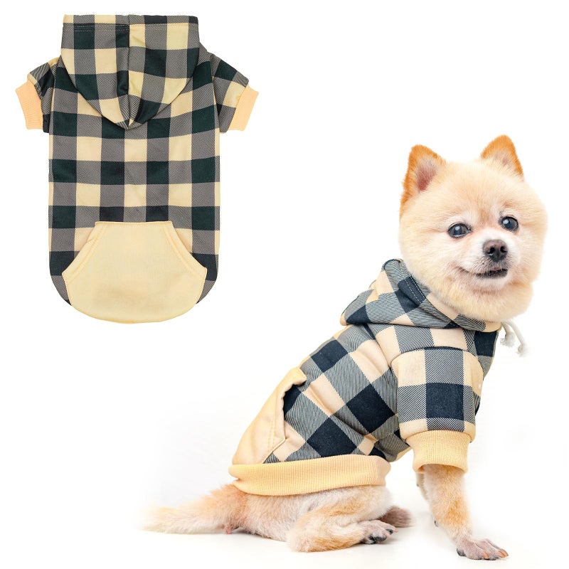 KOOLTAIL Plaid Dog Hoodie Pet Clothes Sweater with Hat and Pocket for Small Medium Large Size Dogs, Soft Winter Warm Dog Cold Weather Coat, Fleece Fall Dog Hooded Sweatshirt for Puppy Cats, Blue S - Image 1